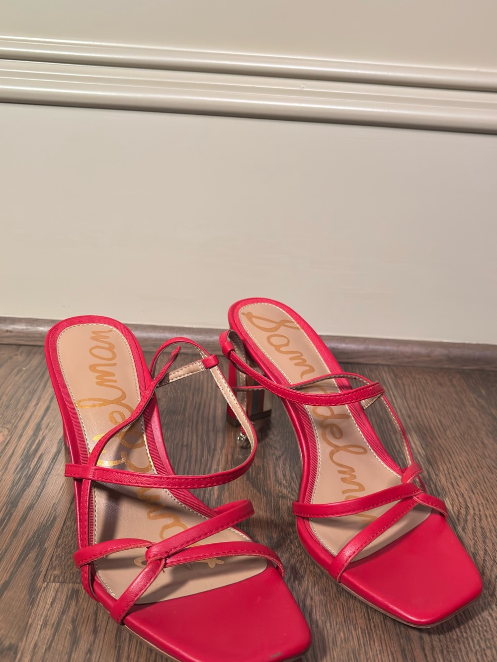 Sam Edelman Bright Red Strappy Square-Toe Heels
